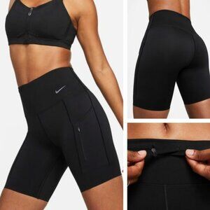 NWT NIKE Go Women's High-Waisted 8" Biker Shorts with Pockets XS Black